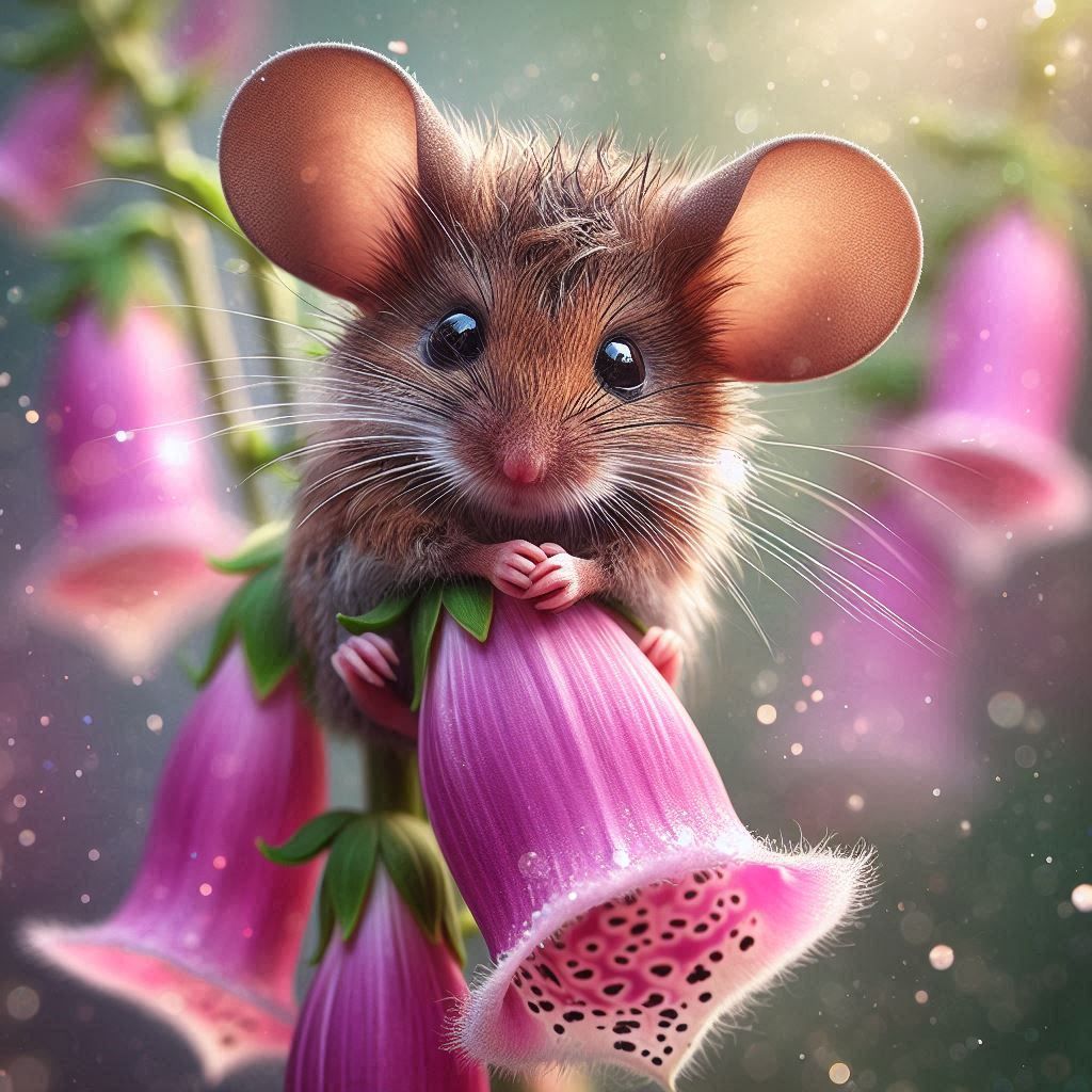 Cute little Mouse on a Foxglove (1)