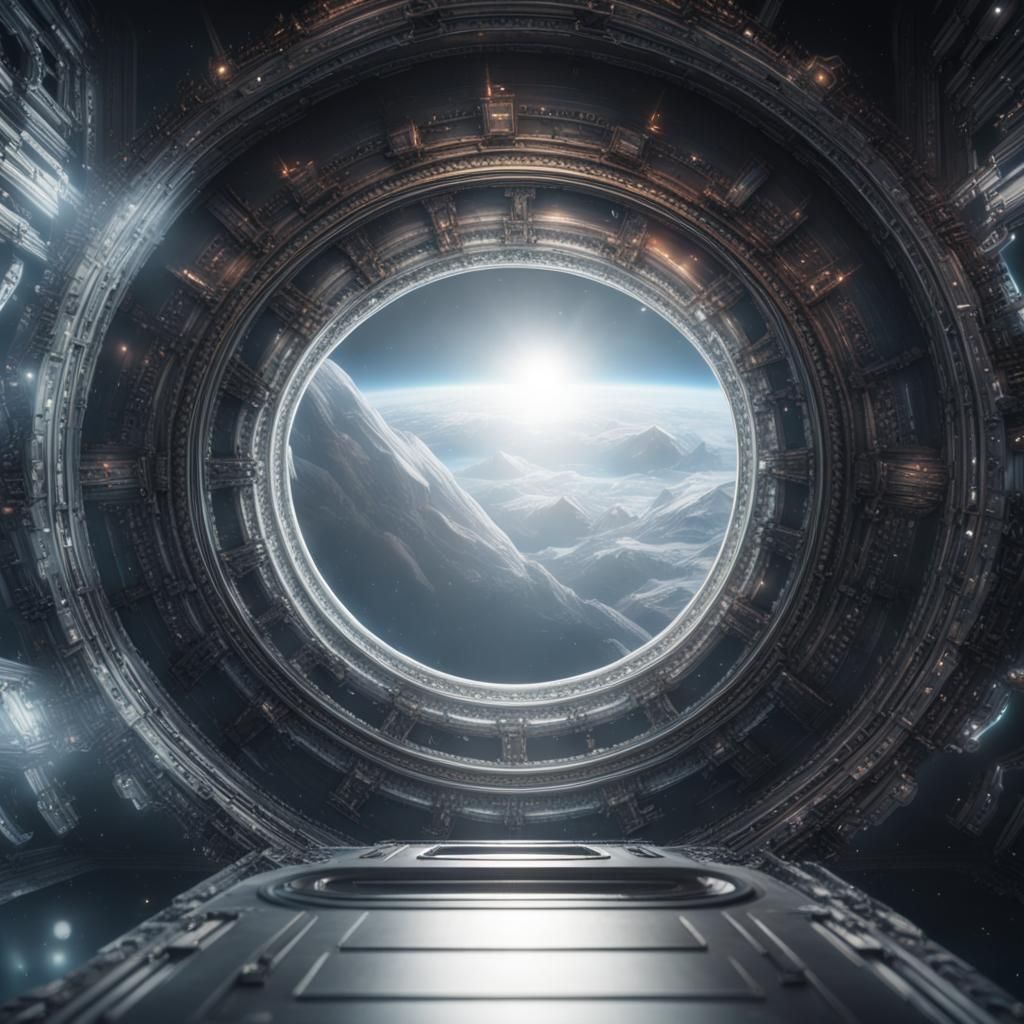 Silver ring portal in space