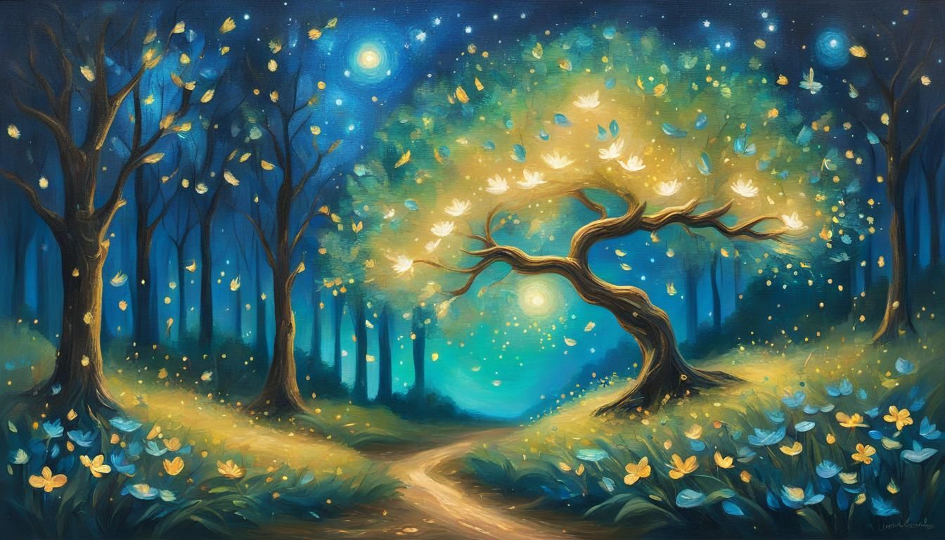 Magical Blossoming Tree in Oil Painting Style