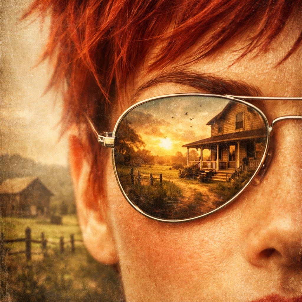 Serene Countryside Reflected in Woman's Sunglasses