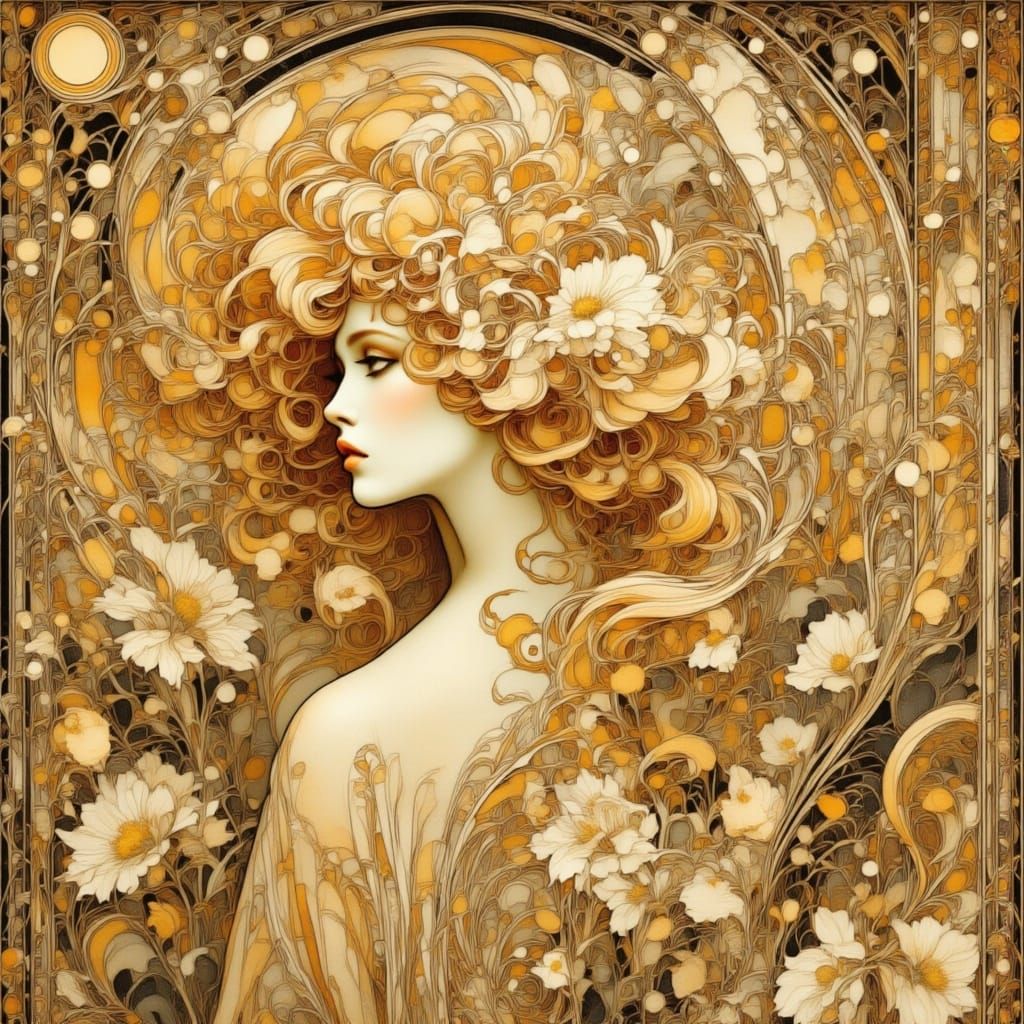 Elegant Woman Enjoys Coffee in Art Deco Salon