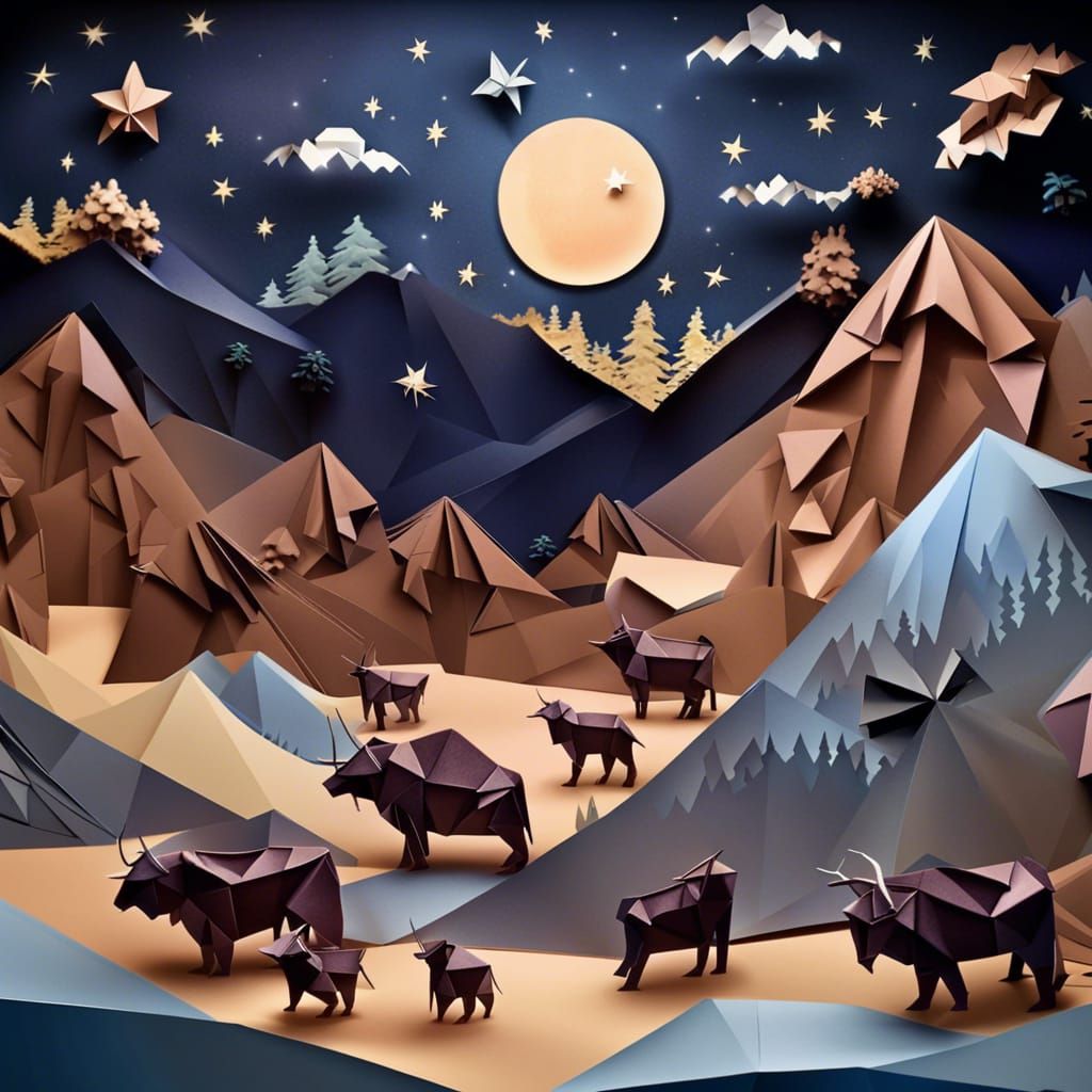Origami - Prehistoric Bison Herd Migration   by @RVB