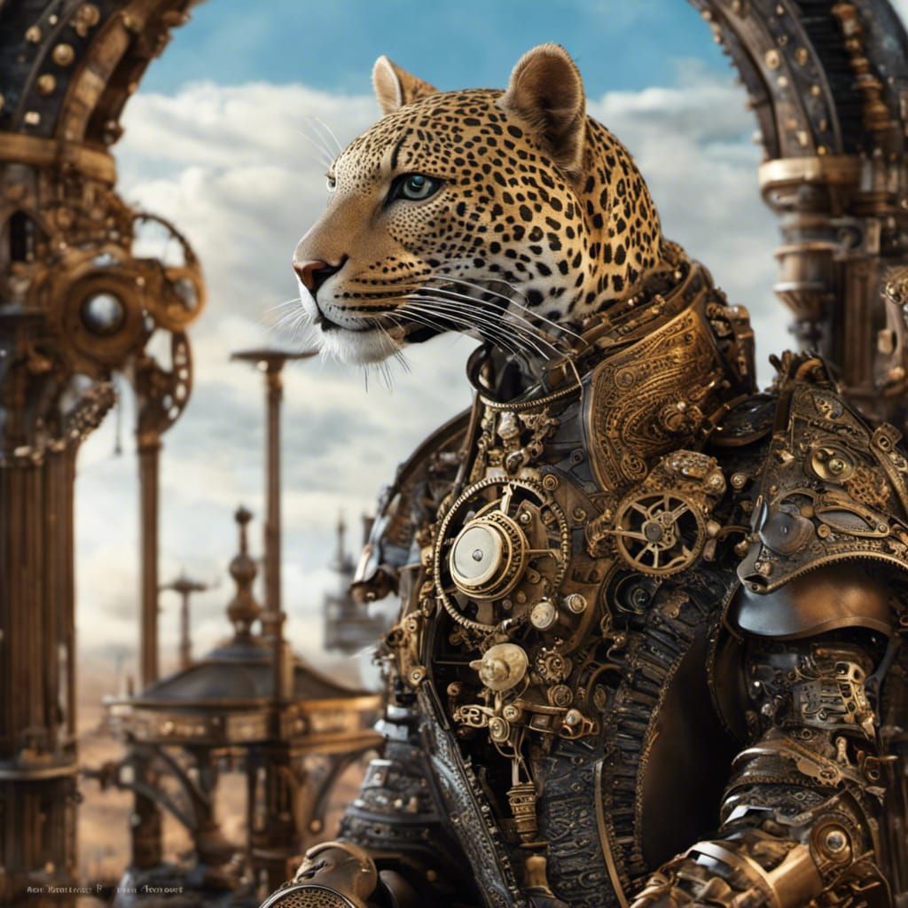 Steampunk leopard automaton