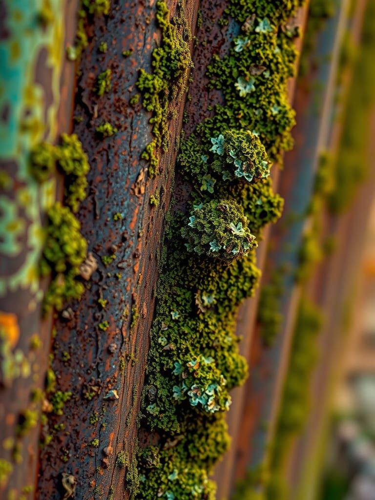 rusted corrugated iron covered in moss  by @Arty Farty
