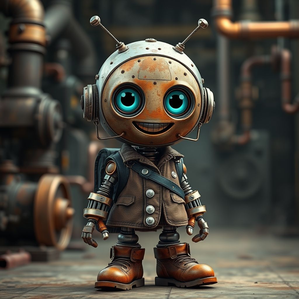 A portrait of a whimsical steampunk robot