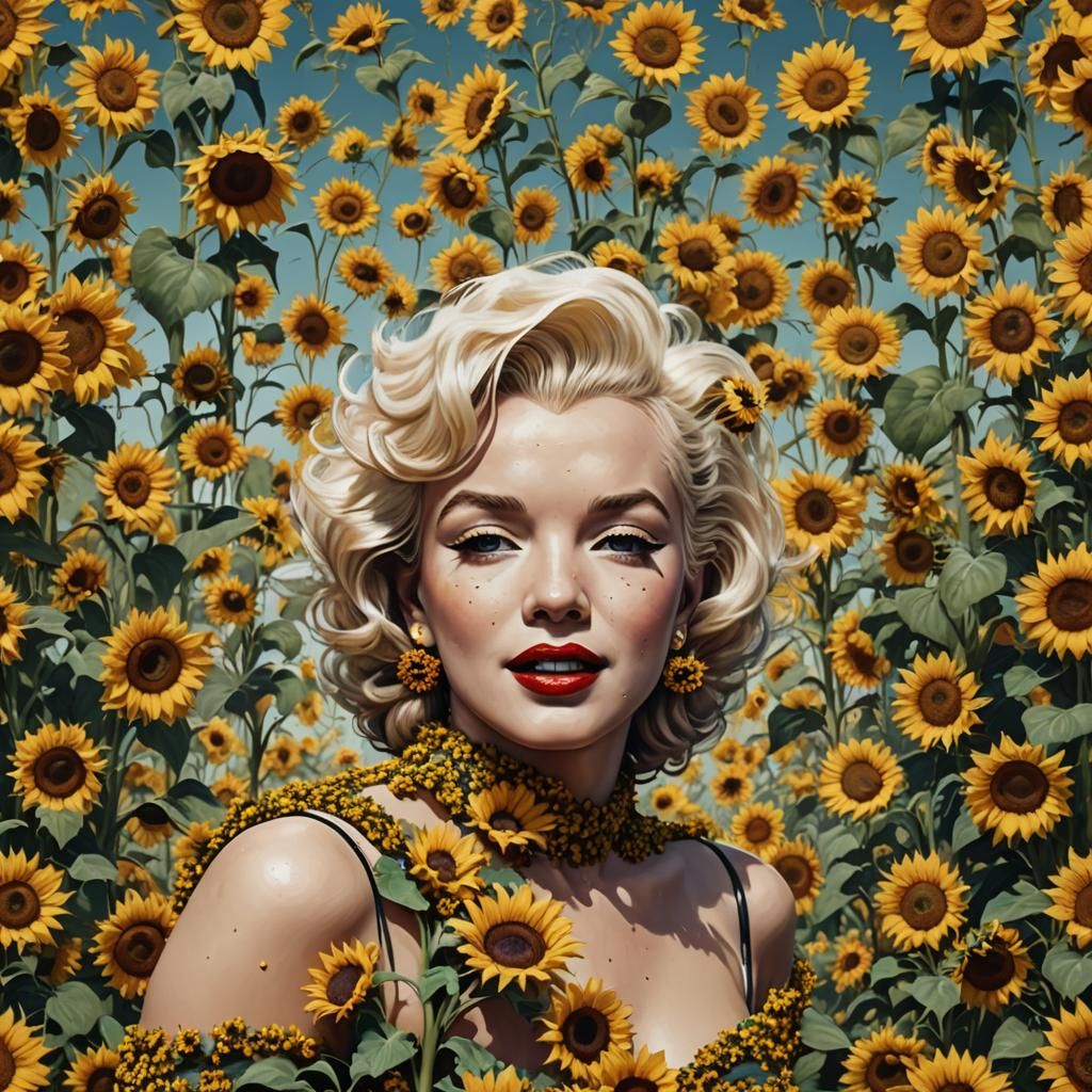Marilyn Monroe covered in sunflowers