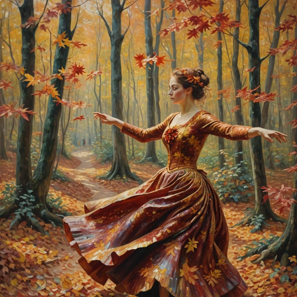 Orange and brown falling leaves, twirling