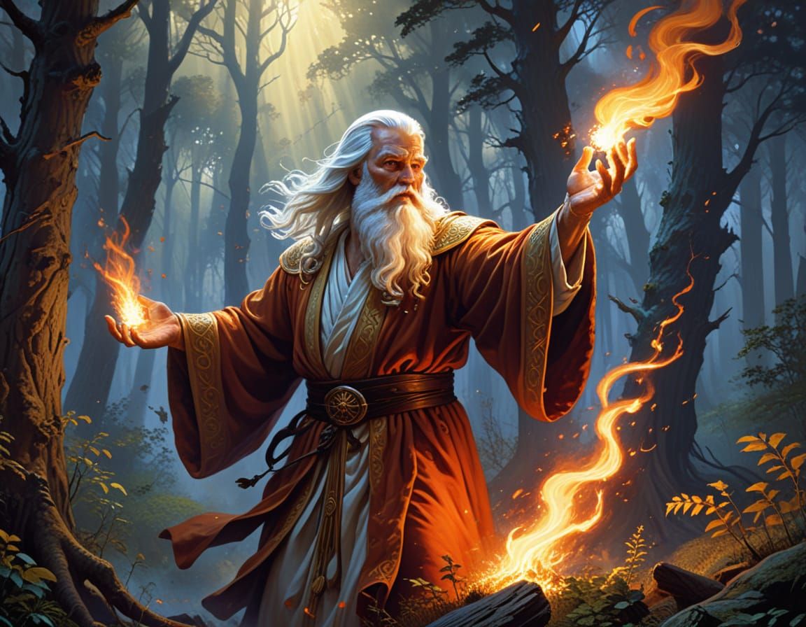 Wizard conjuring fireballs.  by @Lorendiac H