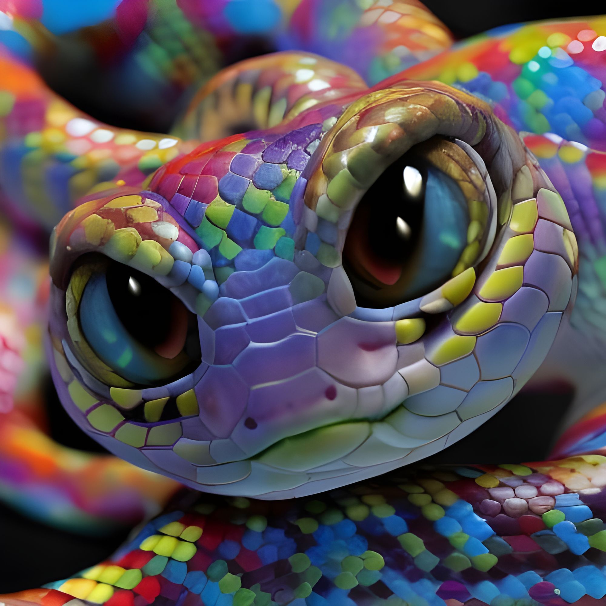 Colorful Giant - Rainbow Snake Portrait in Hyperrealistic St