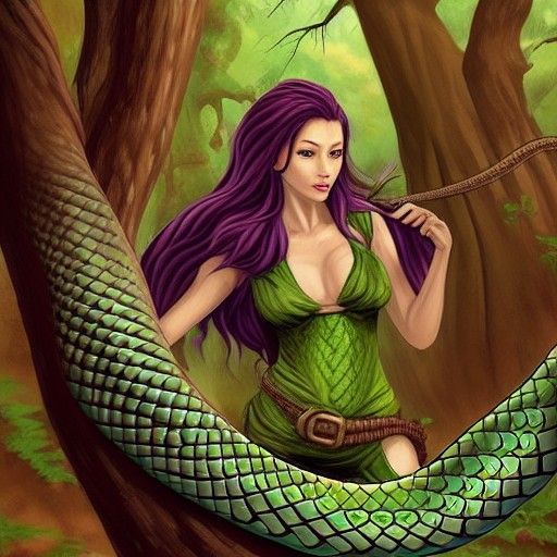 beautiful snake woman rogue monk in the forest fantasy