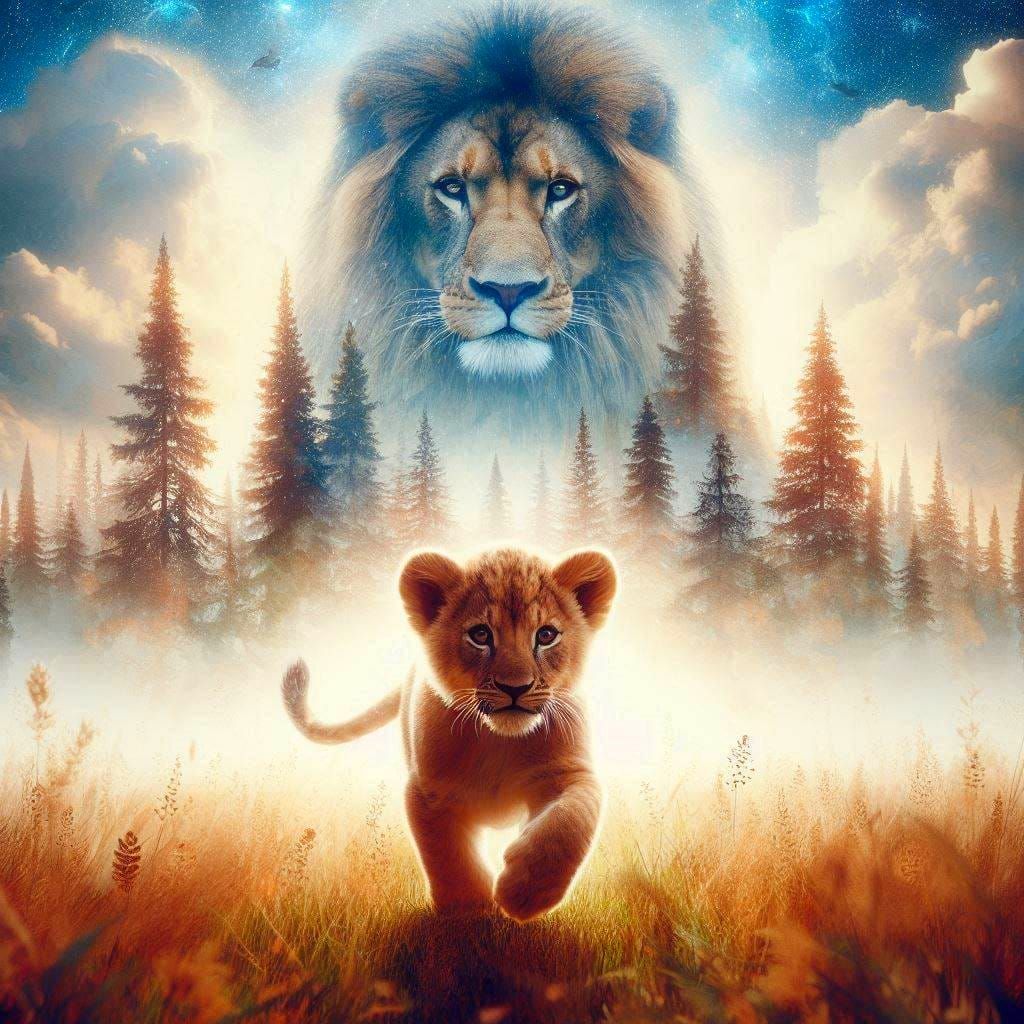 Lion cub and Father Double exposure