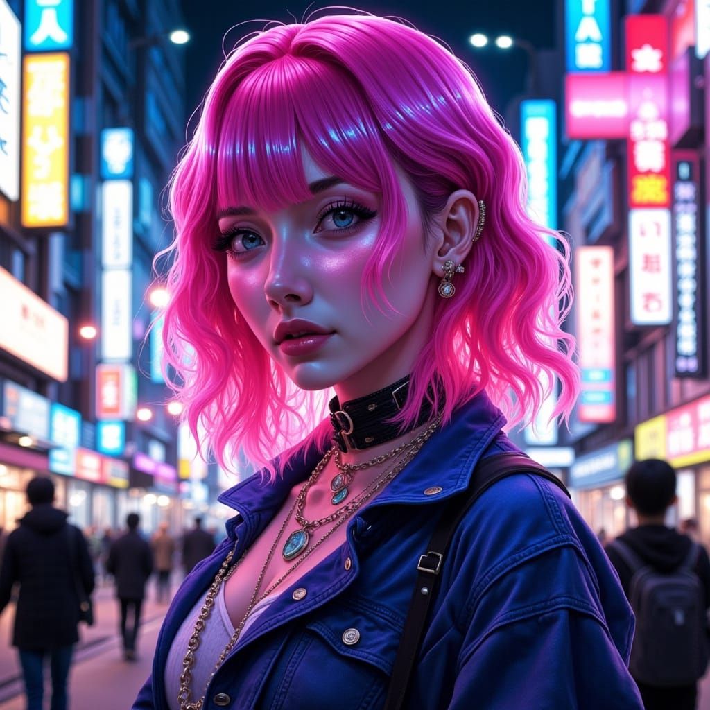 Anime Girl in Neon Shibuya Streetwear