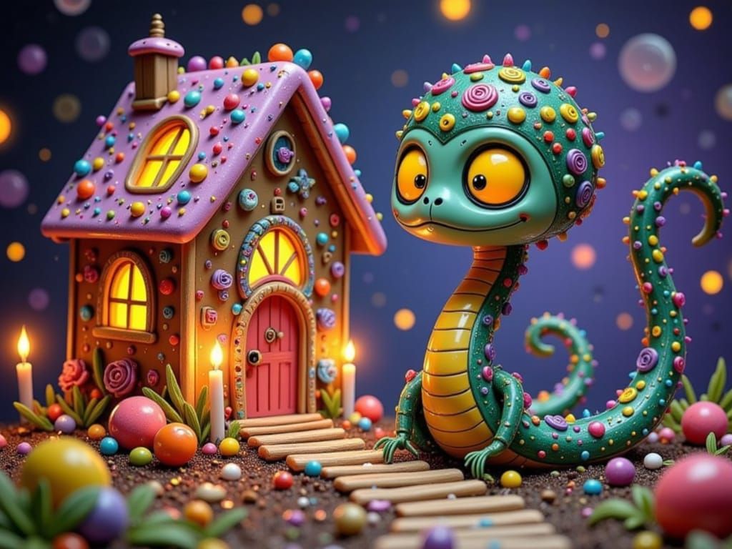 Adorable Prismatic Snake in Whimsical Nightmare Before Chris...