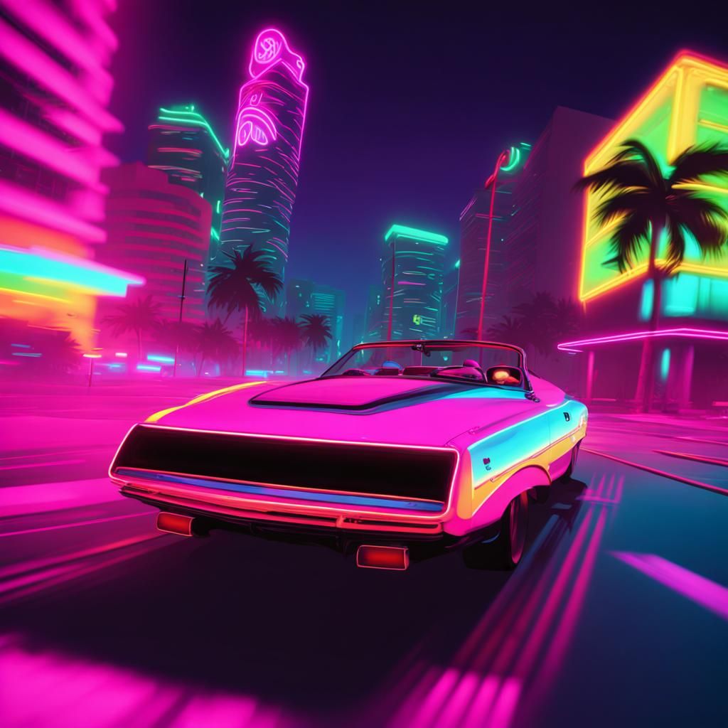 Neon racer speeding down the neon-lit streets of Vice City. Neon ...