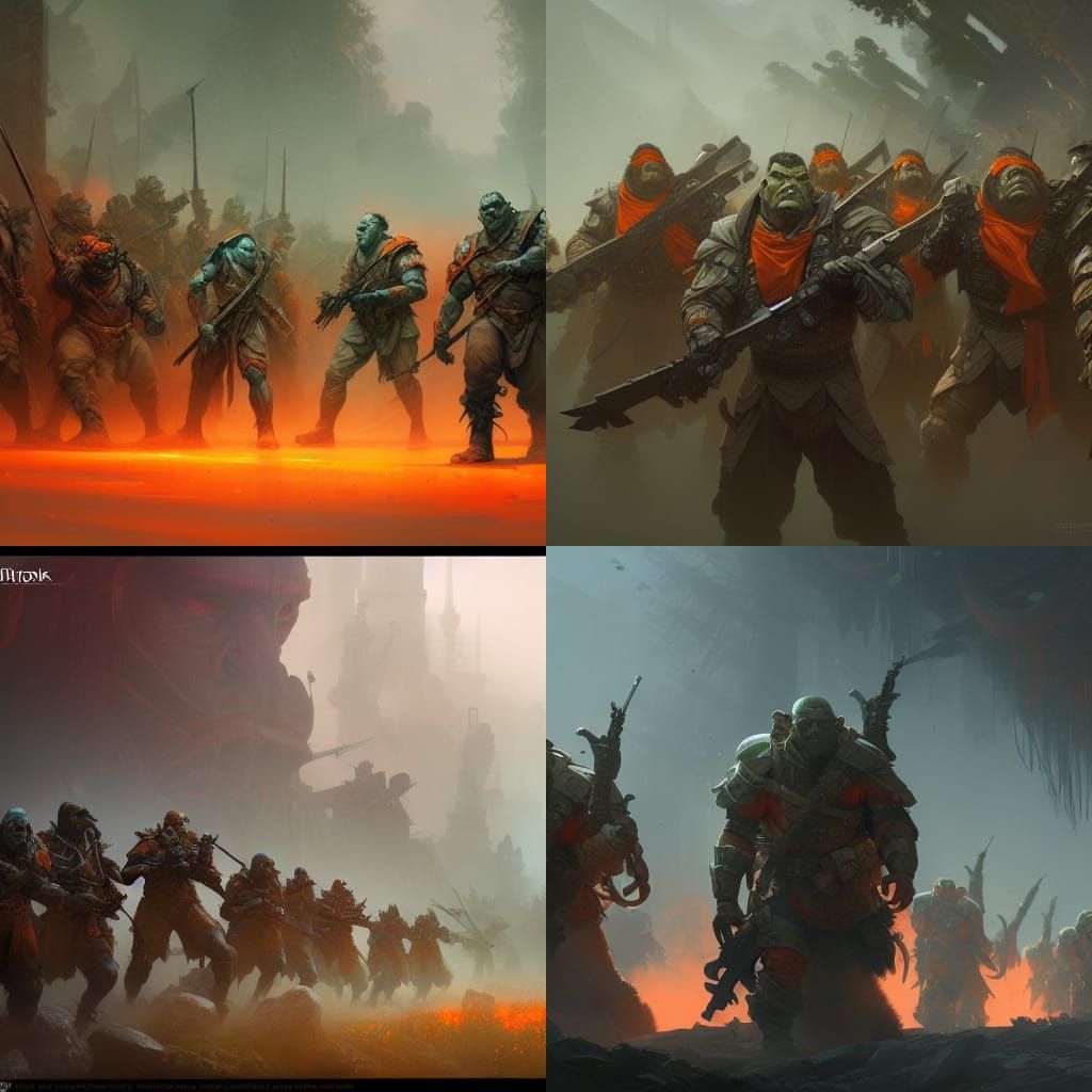 platoon of orc soldiers. 8k resolution concept art by Greg Rutkowski ...