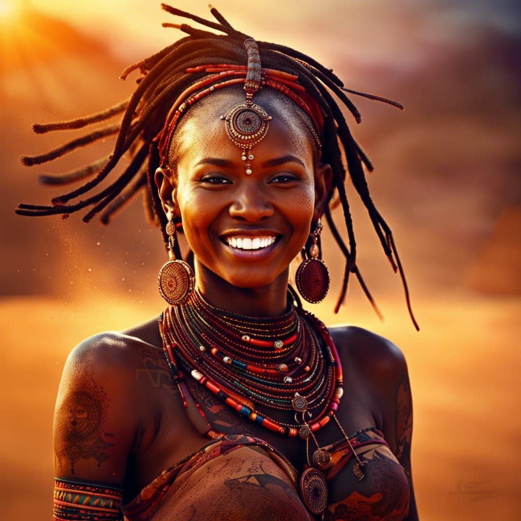 alluring Maasai princess,Young woman, dark skin, amber eyes, tribal ...