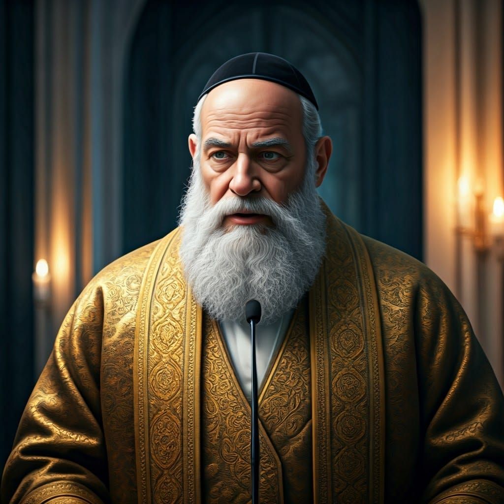 Elderly Orthodox Jewish Man in Lavish Attire Radiates Dignit...