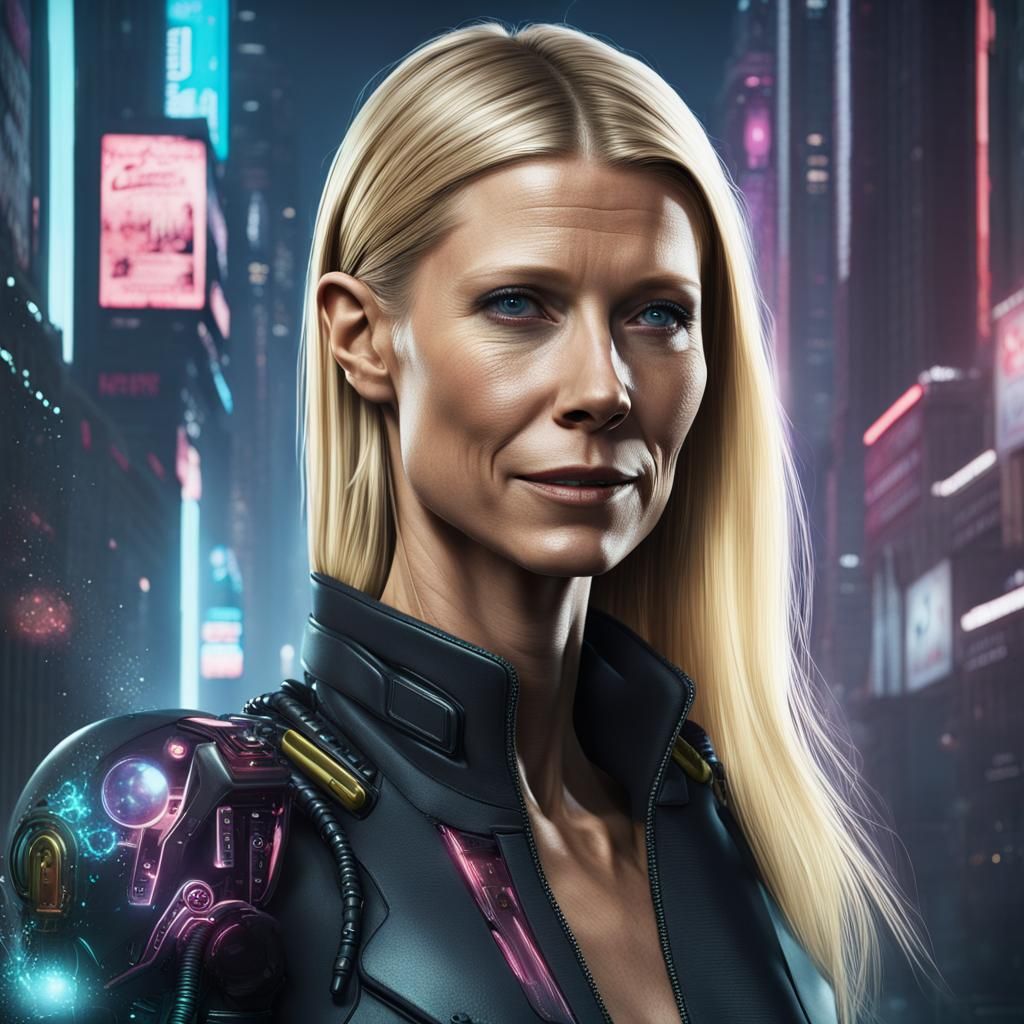 Gwyneth Paltrow as cyberpunk character portrait