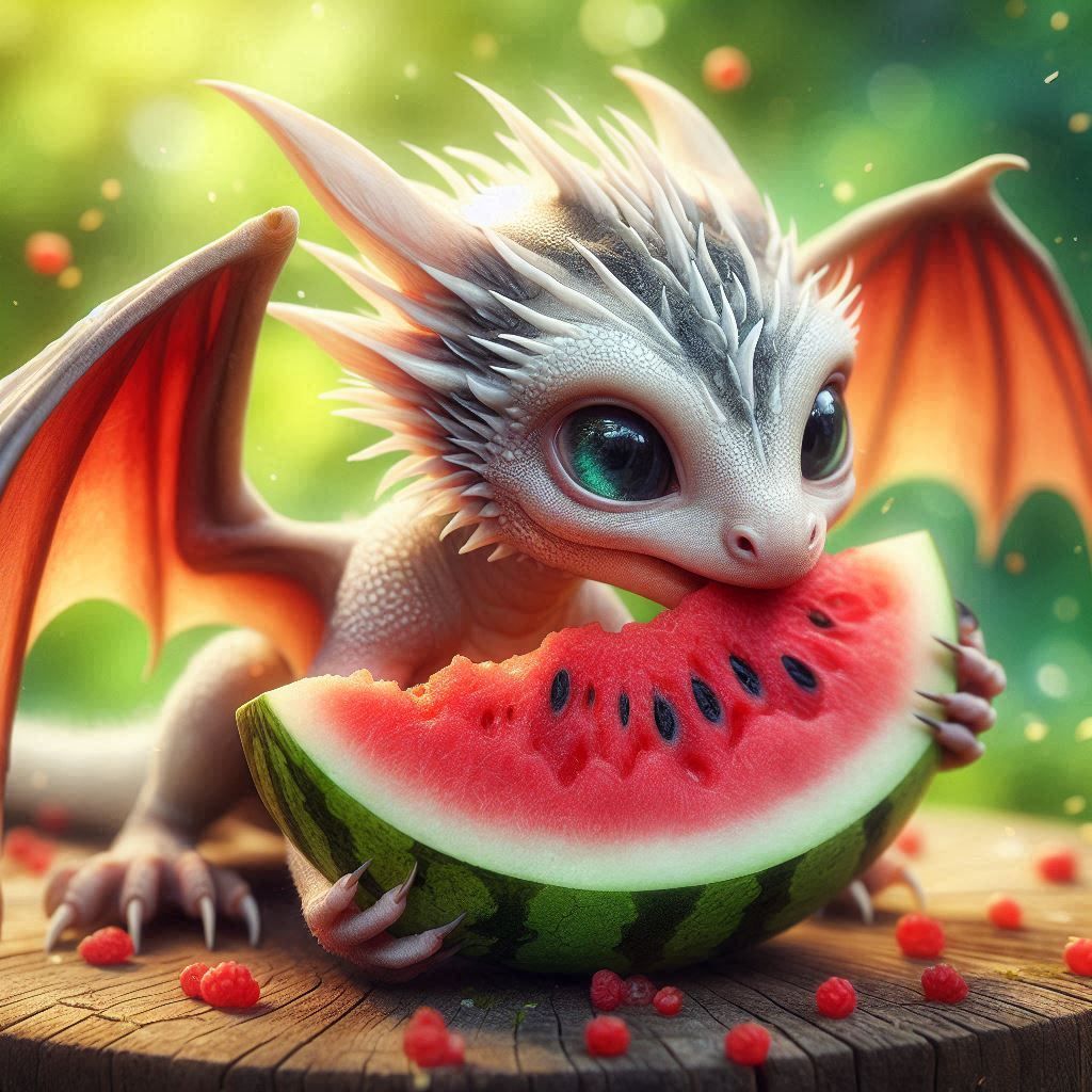 Dragon eating Watermelon