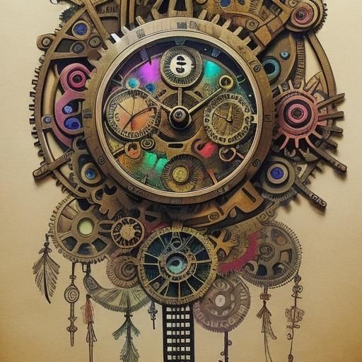 trees Vivid colors steampunk dreams gear dream  catchers, ge...