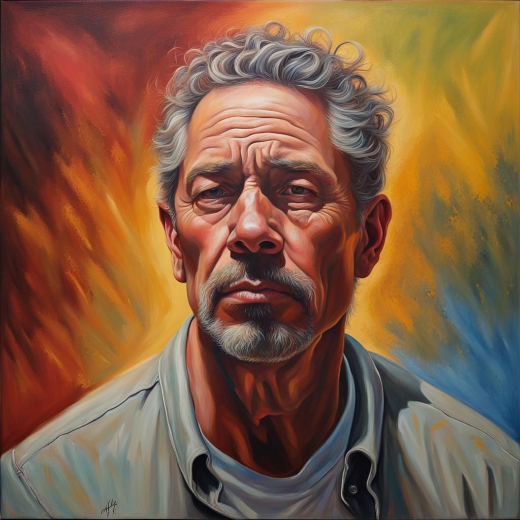 peaceful  man oil acrylic portrait