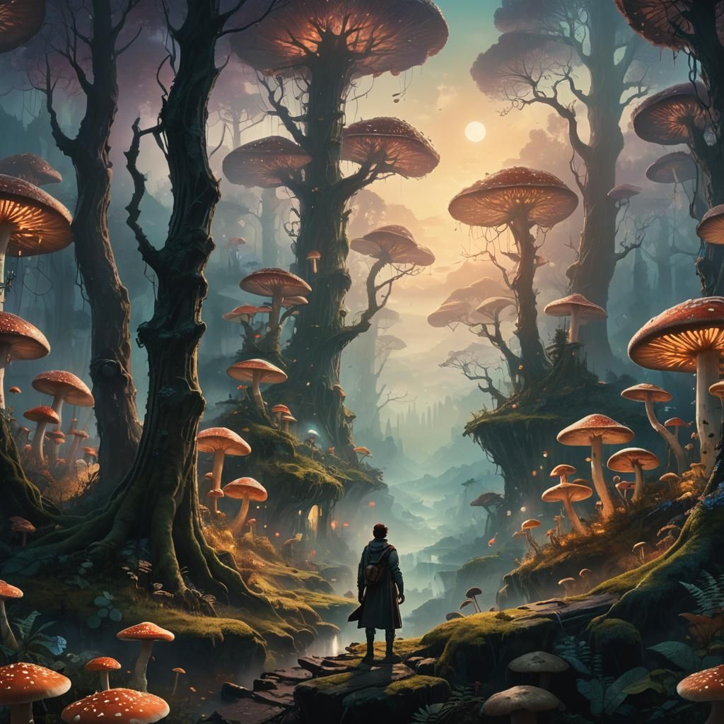 Mystical Forest Edge with Cityscape in Fantasy Style