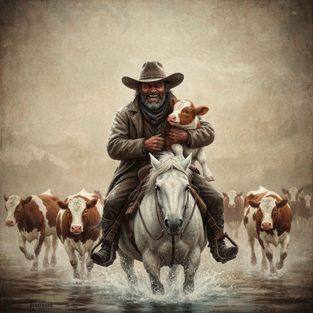 The Cowboy carries the tired calf   by @The Nights Sky