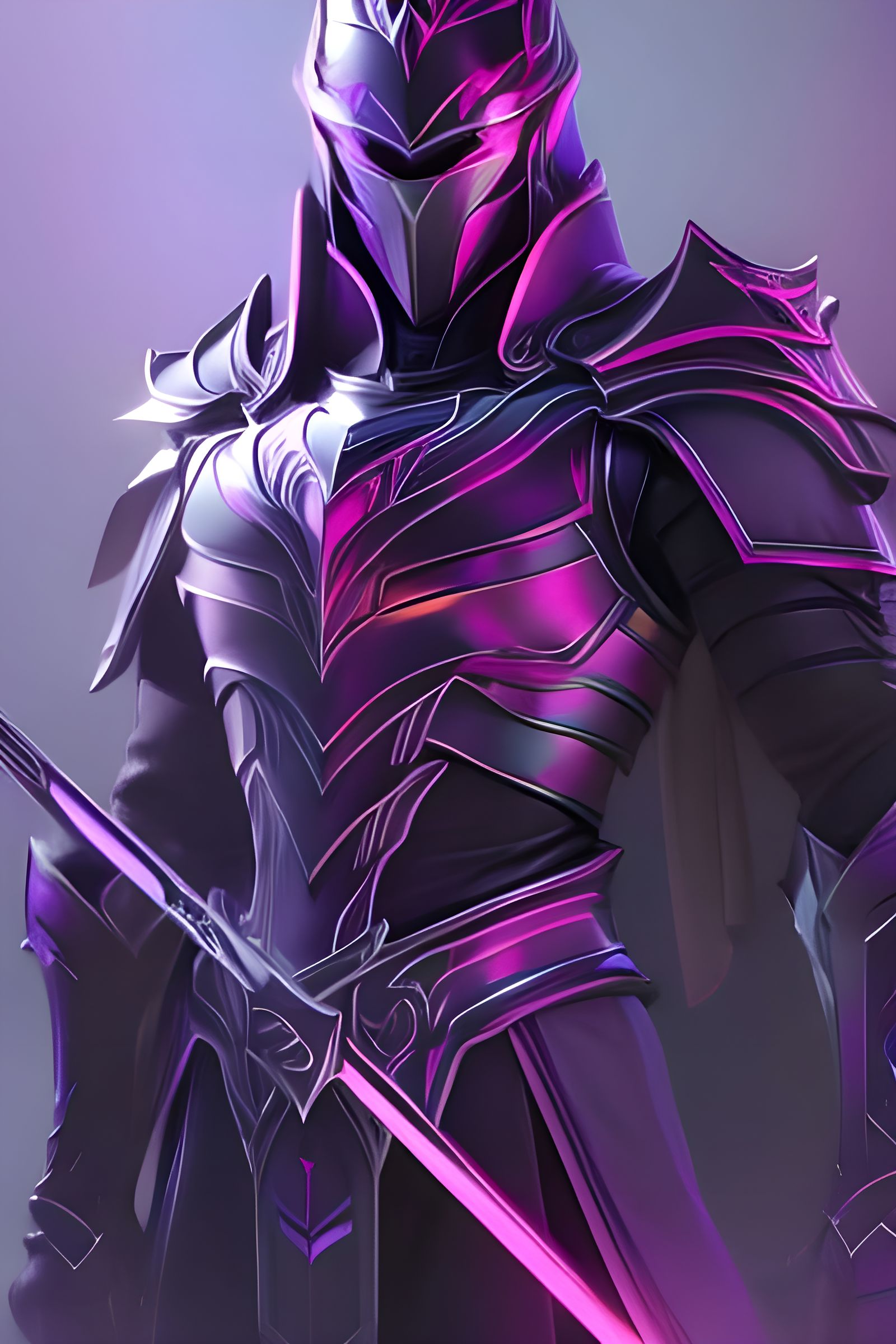Armored  knight warrior, black and purple neon color armor, head and shoulders portrait, 8k resolution concept art portr...