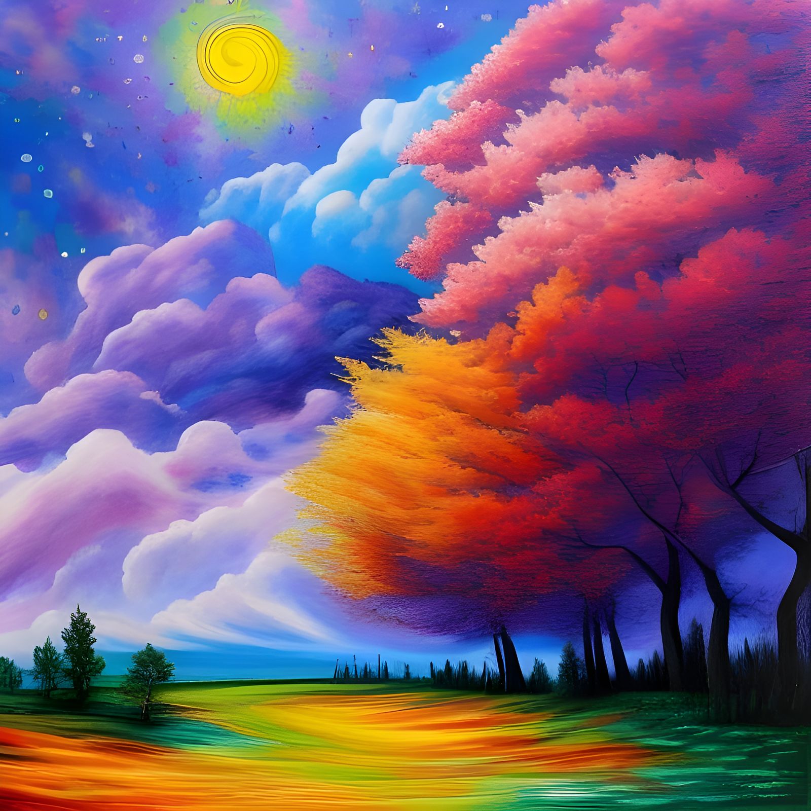 Harbinger of change, seasons, colorful ink painting, Museum ...