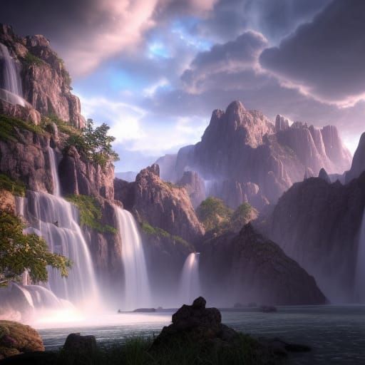 mountain waterfalls  by @Thipple