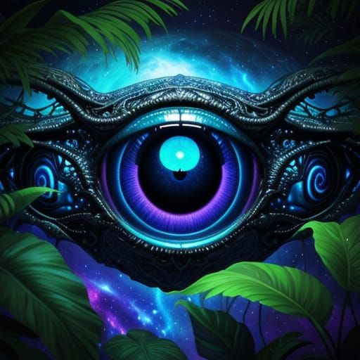 Alien Creature in Vibrant Jungle, Oil Painting Style