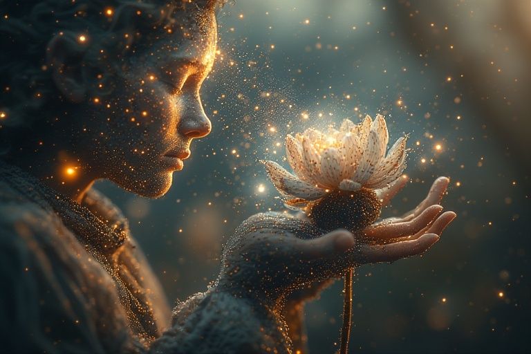 gently cradles a wilting flower