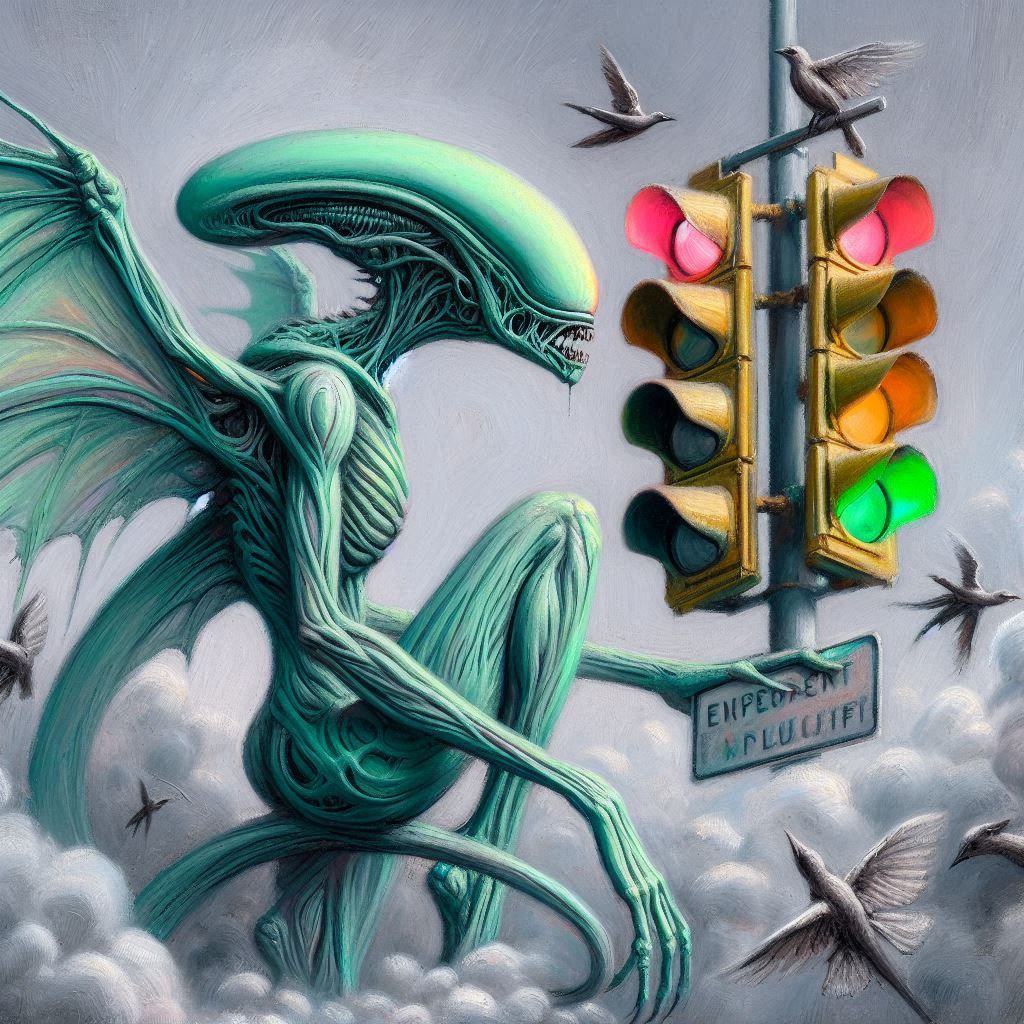 Alien fairy with traffic light