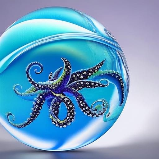 Blue octopus crystal sphere