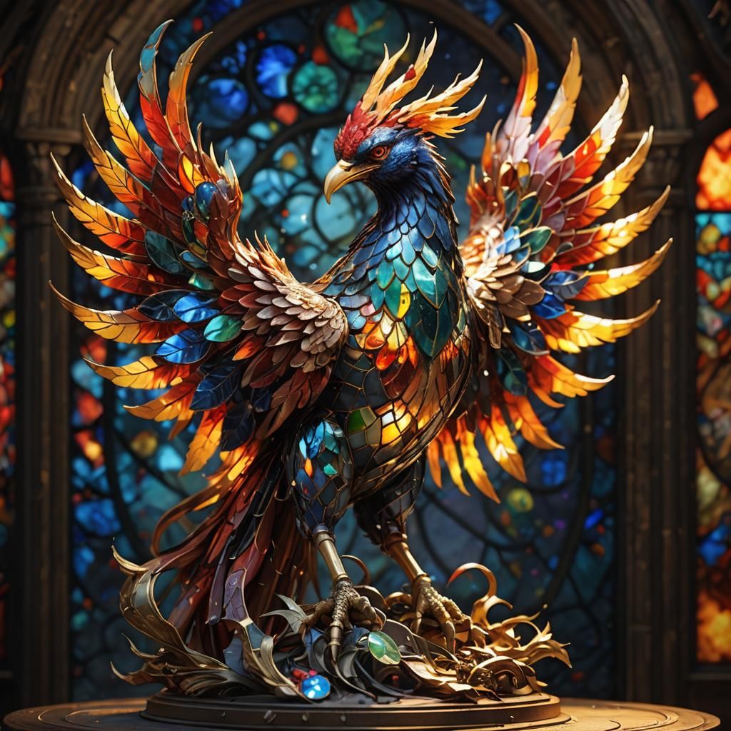 3D figurine of a phoenix made of stained glass