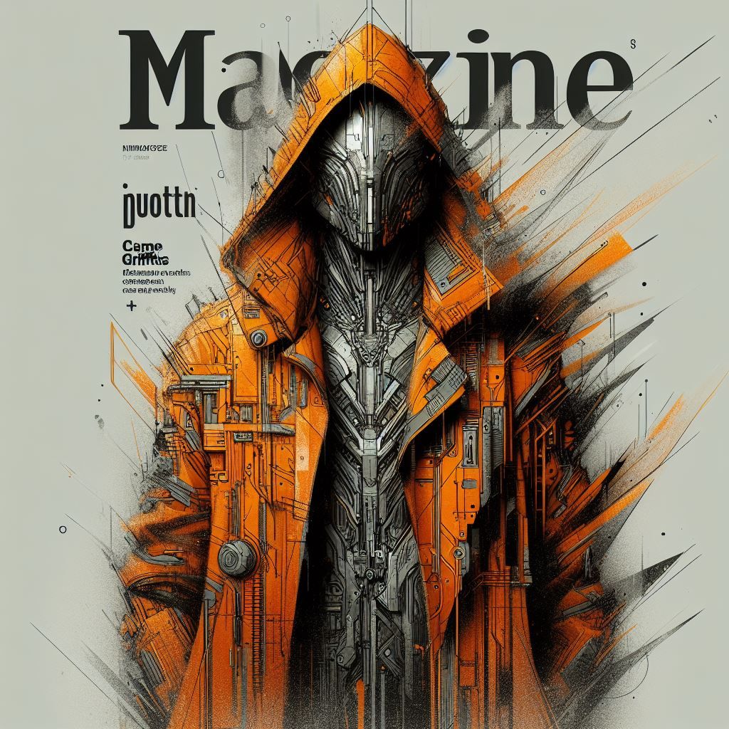 Magazine cover ad of orange cyberpunk cloak 2