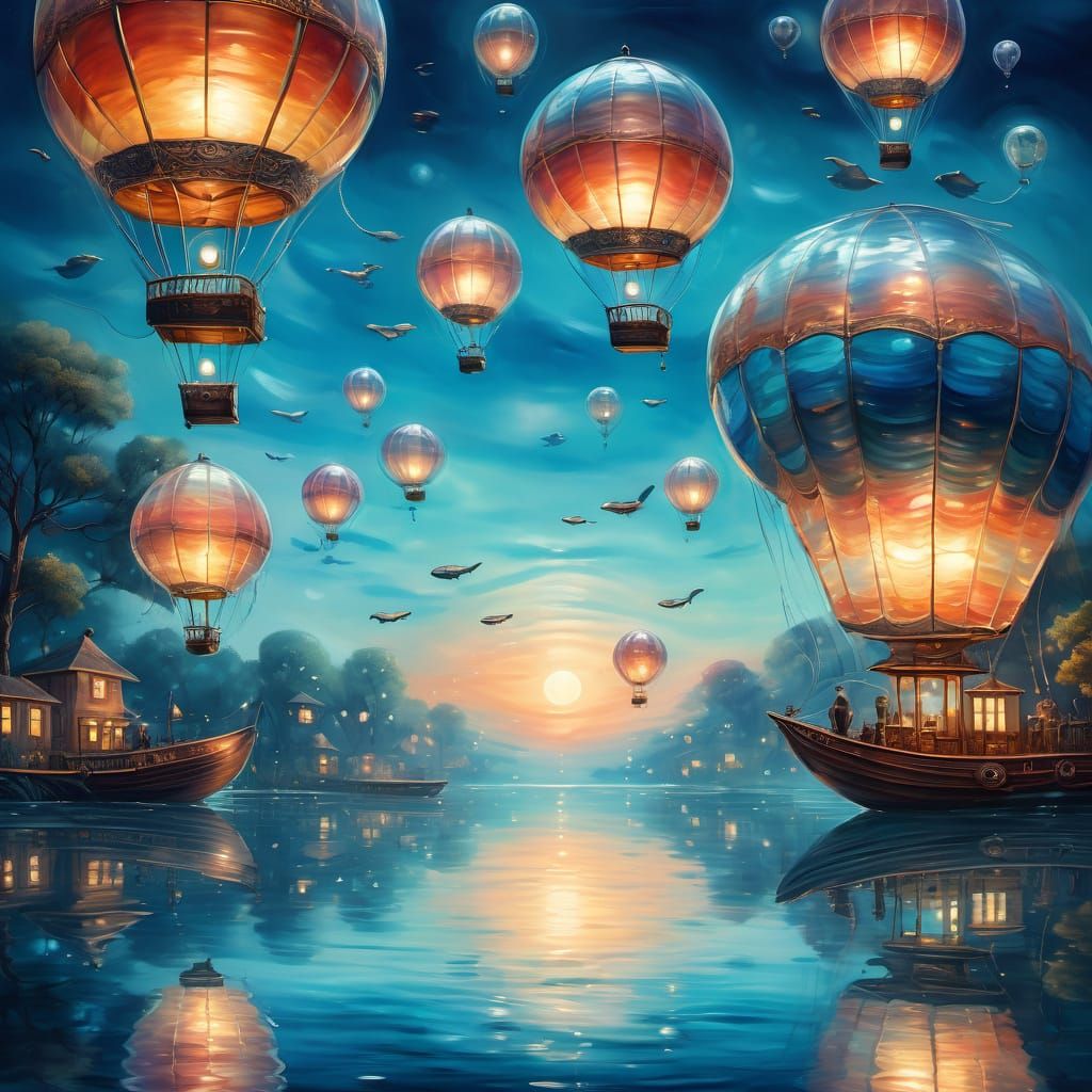 Intricate patterned  glass like balloons in colors of sea glass, unique airships in subtle harmony as ...  by @Sumikokeel