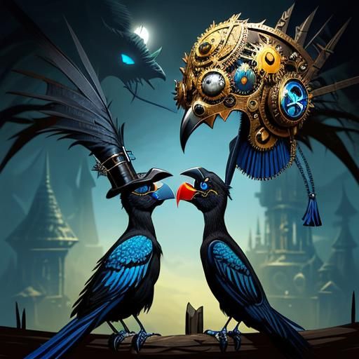 Close up of a bird wearing a hat, vector art, fantasy art, b...