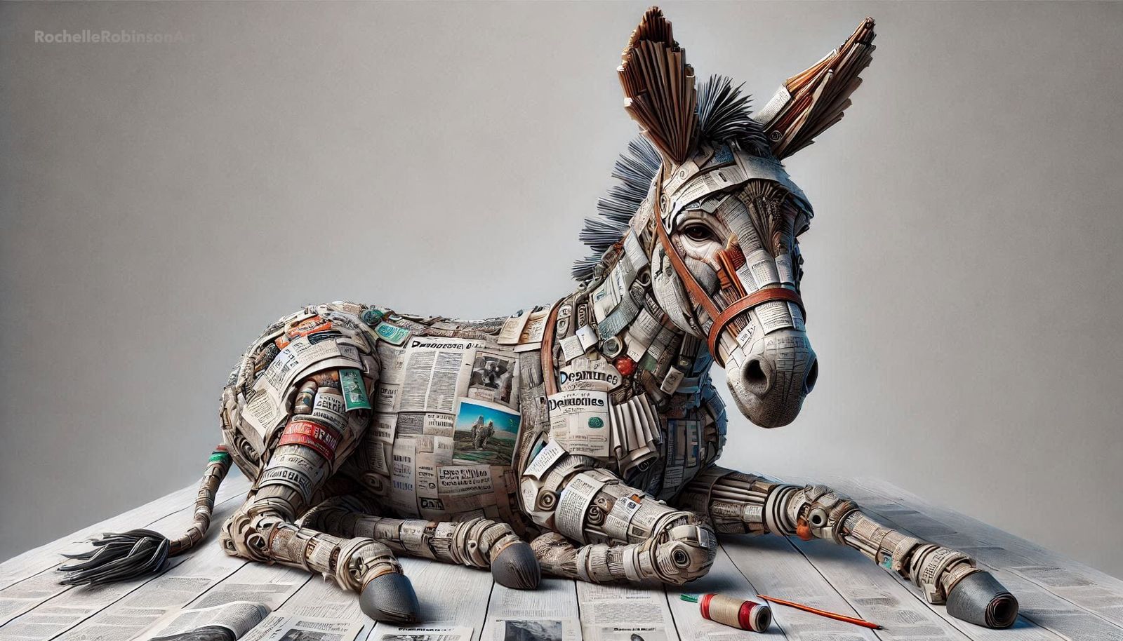 Donkey - Mixed Media Collage Art