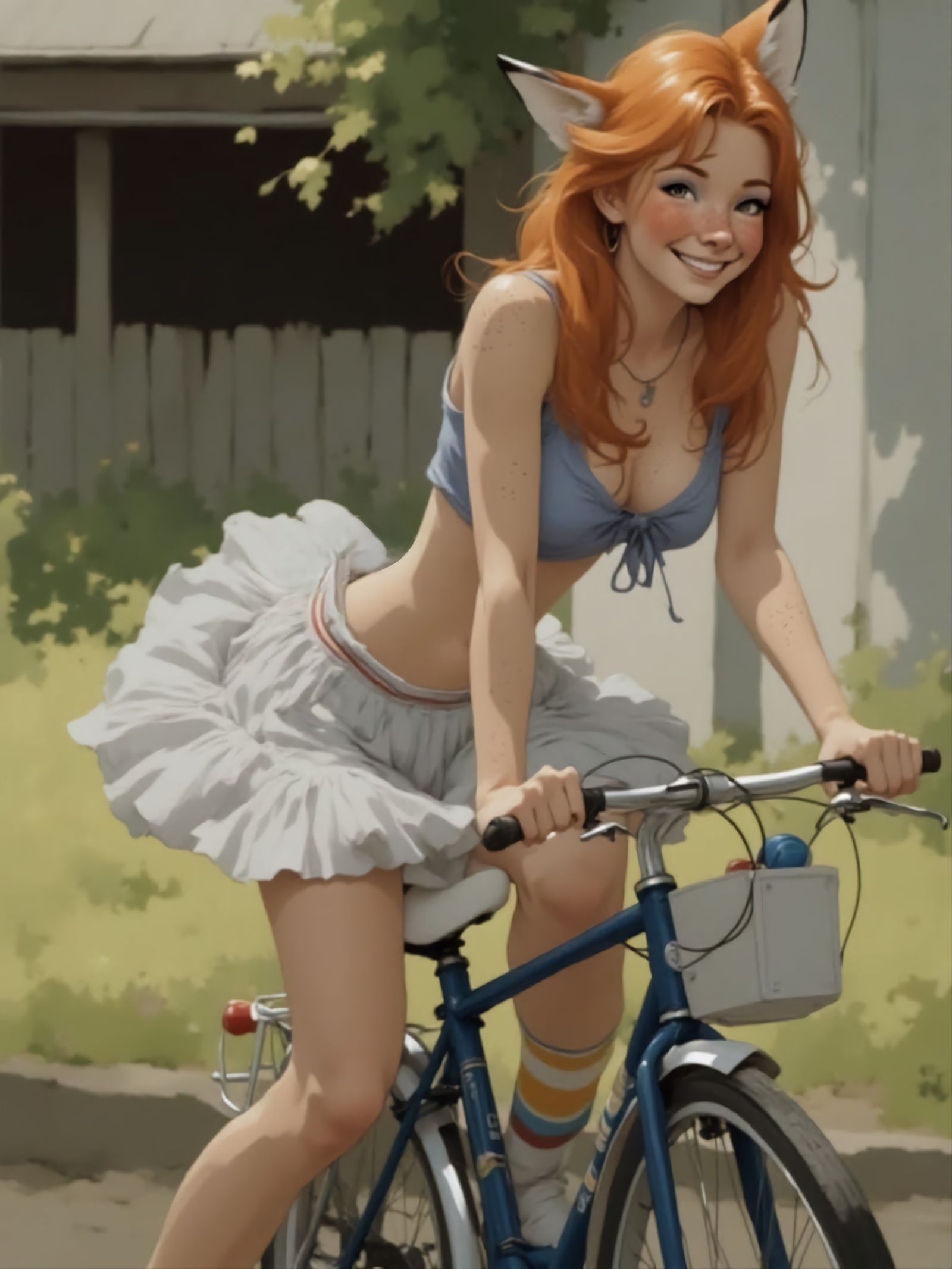 Fox-girl Vixen rides her bicycle
