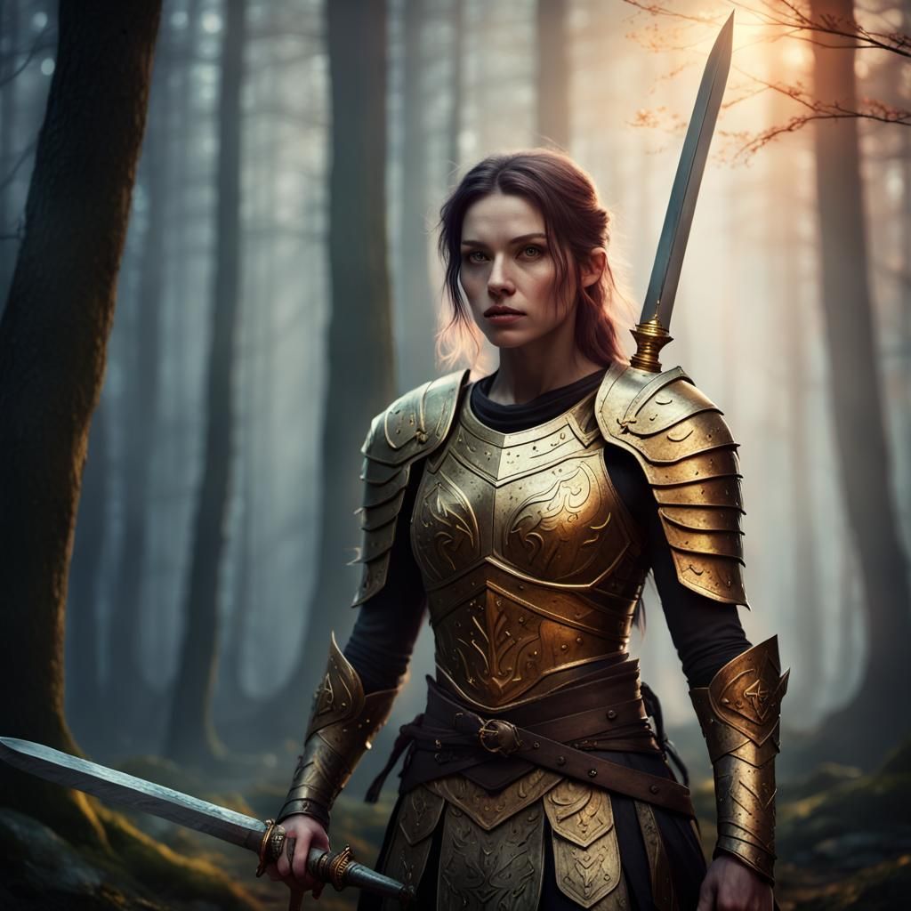 A single female warrior ready to go to battle