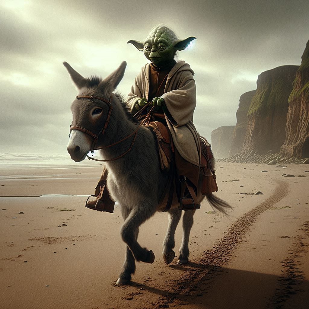 Yoda riding a donkey