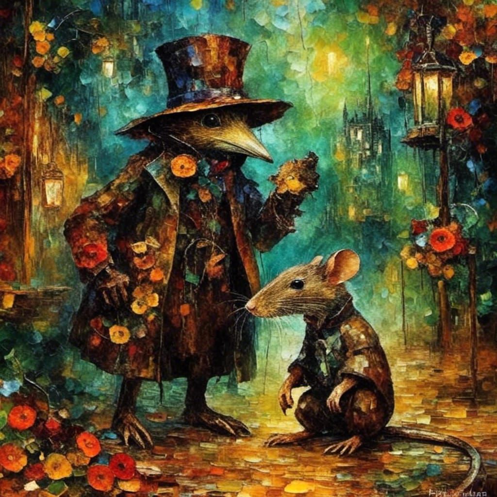 <lora:Steampunk Jungle:1.0> Plague doctor and his pet rat 