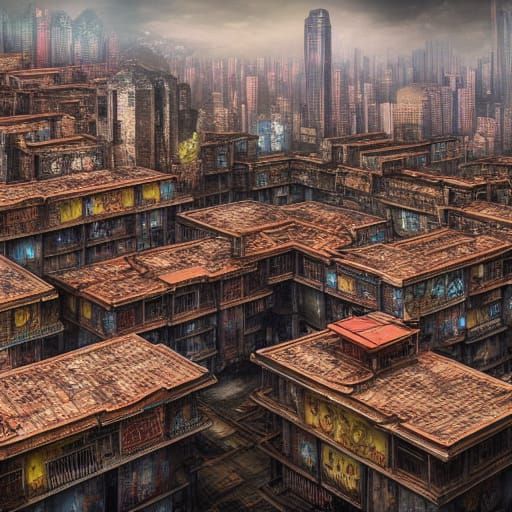 Kowloon Walled City - AI Generated Artwork - NightCafe Creator