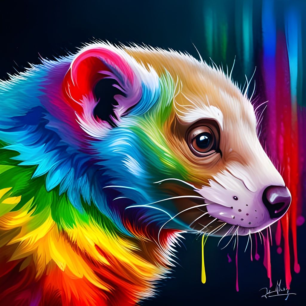 Rainbow ferret  by @Nora The Creator