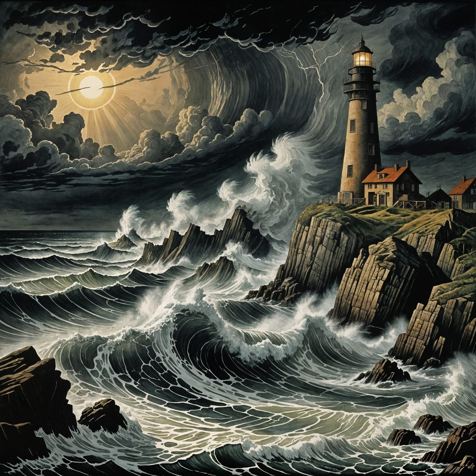 A light house in a storm  by @LorenBecker