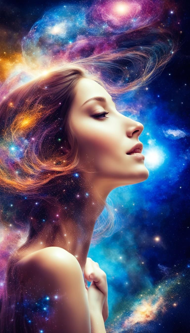 A beautiful woman at one with the cosmos