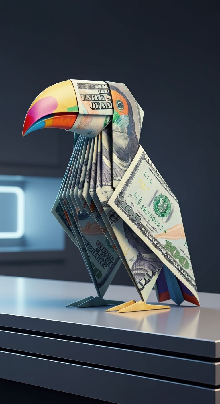 An origami tucano folded from crisp dollar bills  by @Rodrigo NetWeb