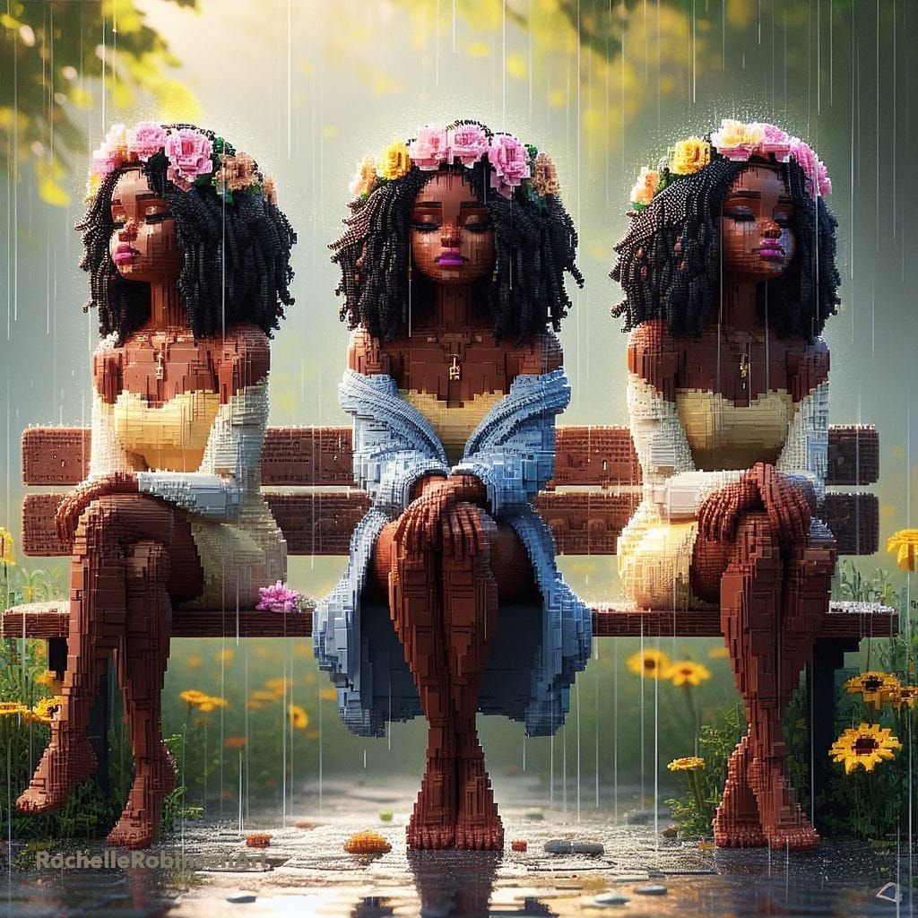 Three Women Sitting In The Rain