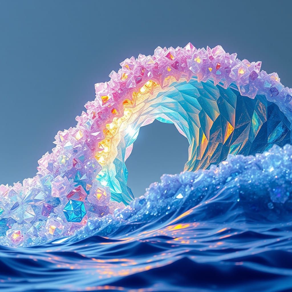 Ethereal Crystal Wave in Dreamlike Surrealist Seascape
